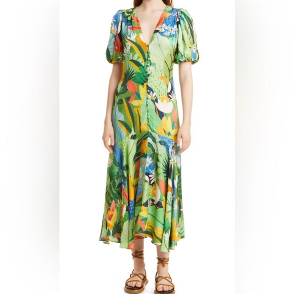 Brand new Farm Rio Vintage Toucan MIDI Dress size L - Picture 1 of 6